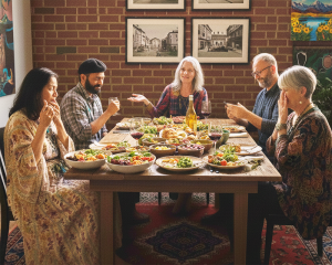 Dinner party when host introduces topic of enlightenment