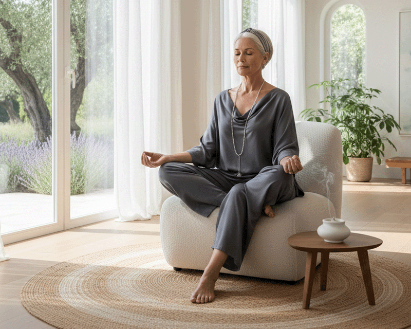 woman meditating at a retreat
